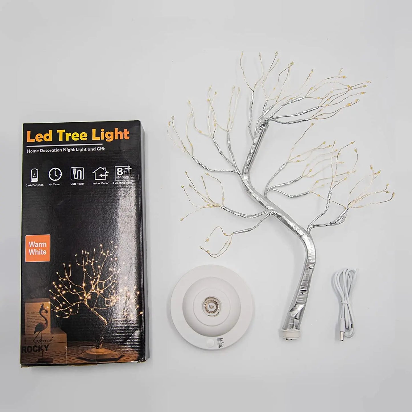 LED Birch Tabletop Bonsai Tree Night Light Mini Christmas Tree Lamp 8Modes USB/Battery Bedside Room Decorative Fairy Nightlights