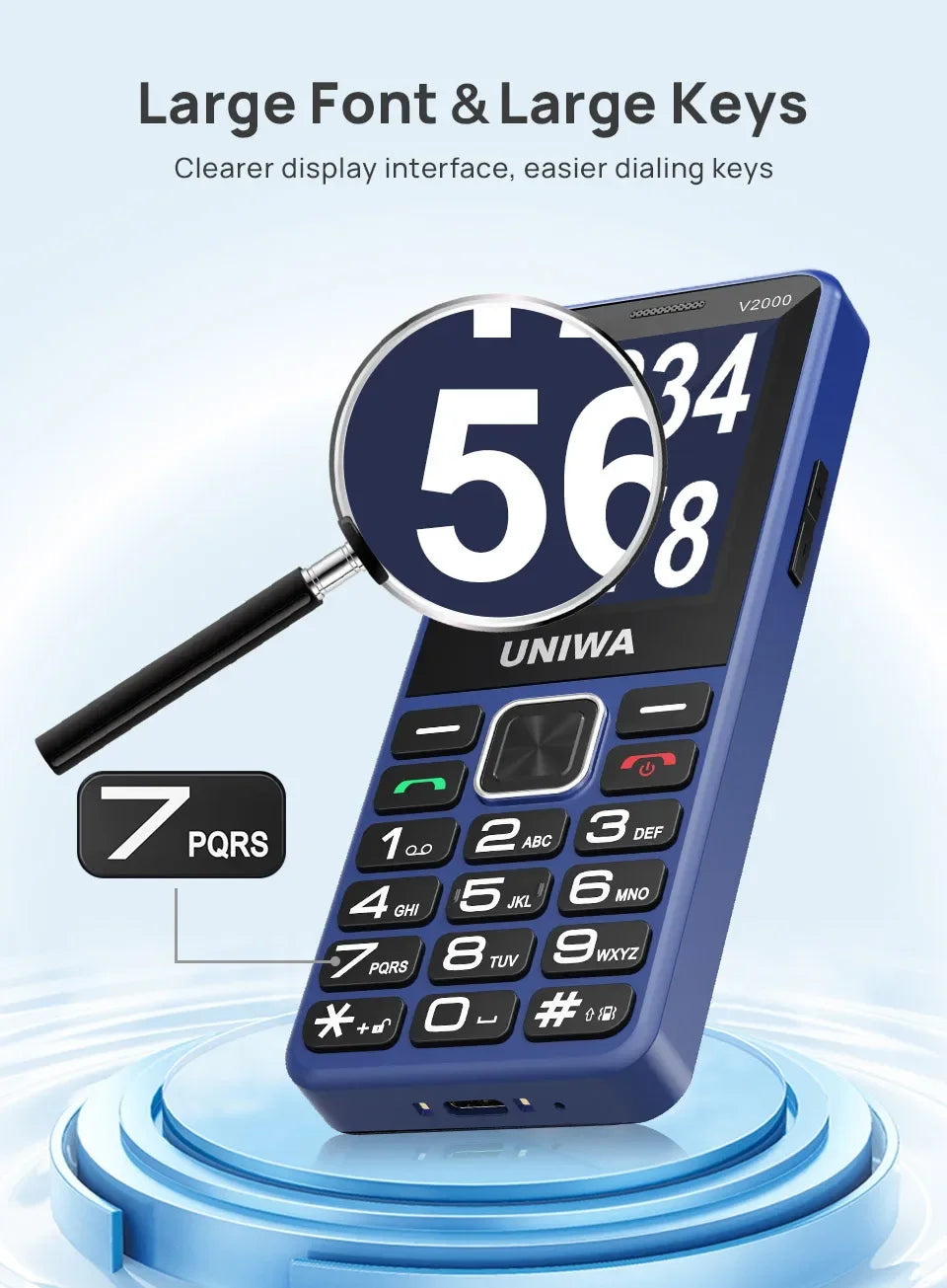 UNIWA V2000 Global 4G Network 2.4 Inch IPS Display SOS Button Elderly Cell Phone With 1700mAh Battery Support one click dialing