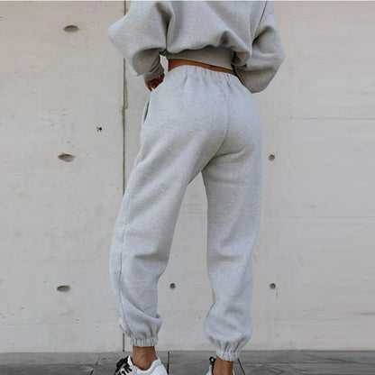 Women's Casual Solid Color Long Sleeved Hoodie Trousers Sweatershirt Sports Suit