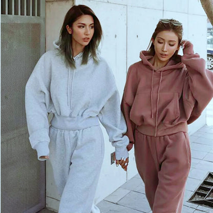 Women's Casual Solid Color Long Sleeved Hoodie Trousers Sweatershirt Sports Suit