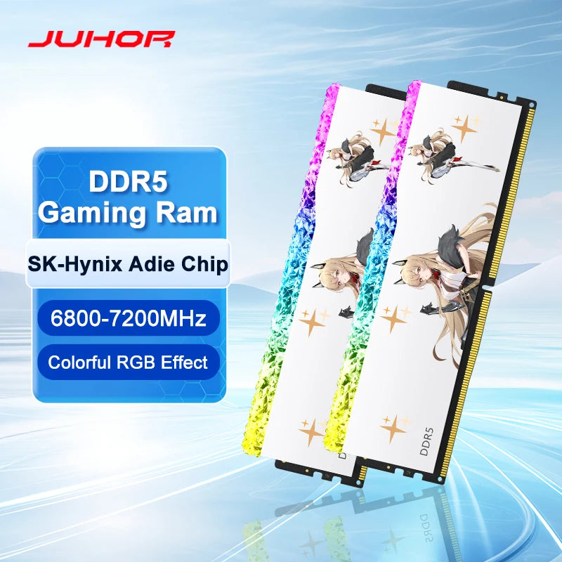 JUHOR Memoria Ram DR5 RGB 16GB 6400MHz 6800MHz 8000MHz  DIMM Ram Dual Channel Sunning Desktop Memory Ram