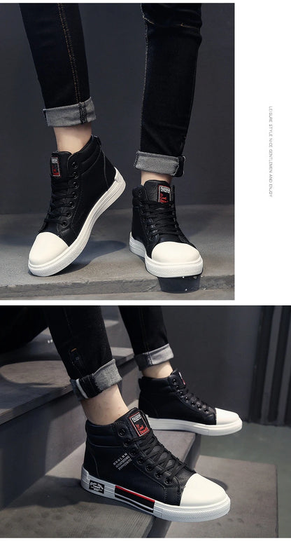 Fashion Leather Men's Canvas Shoes Autumn High-Top Casual Shoes for Men Non-Slip Male Sneakers 2024 New Winter Tenis Masculino