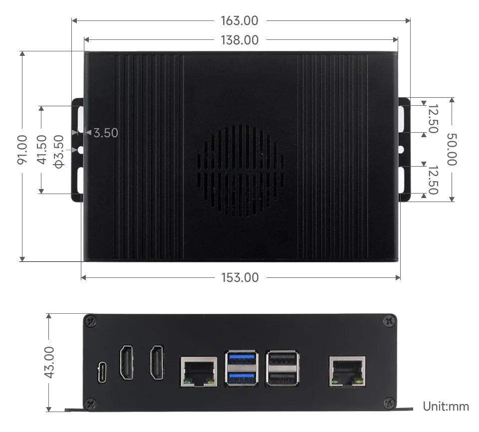 Waveshare Multi-functional All-in-one Mini-Computer Kit Designed for Raspberry Pi 5, Aluminum Alloy Case Option for PCIe adapter