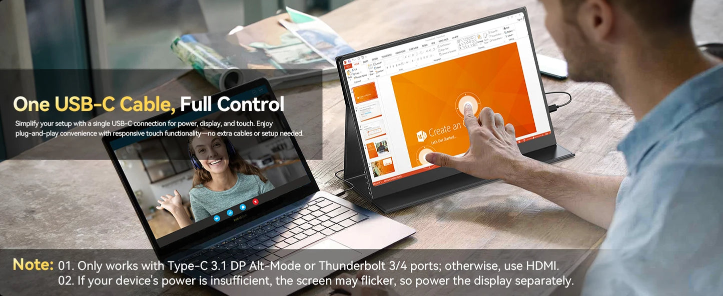 EVICIV 3K Portable Monitor OLED 16" Touchscreen 2880*1800 QHD 100% DCI-P3 Multi-Touch HDR USB-C HDMI For Laptop Gaming Dispaly