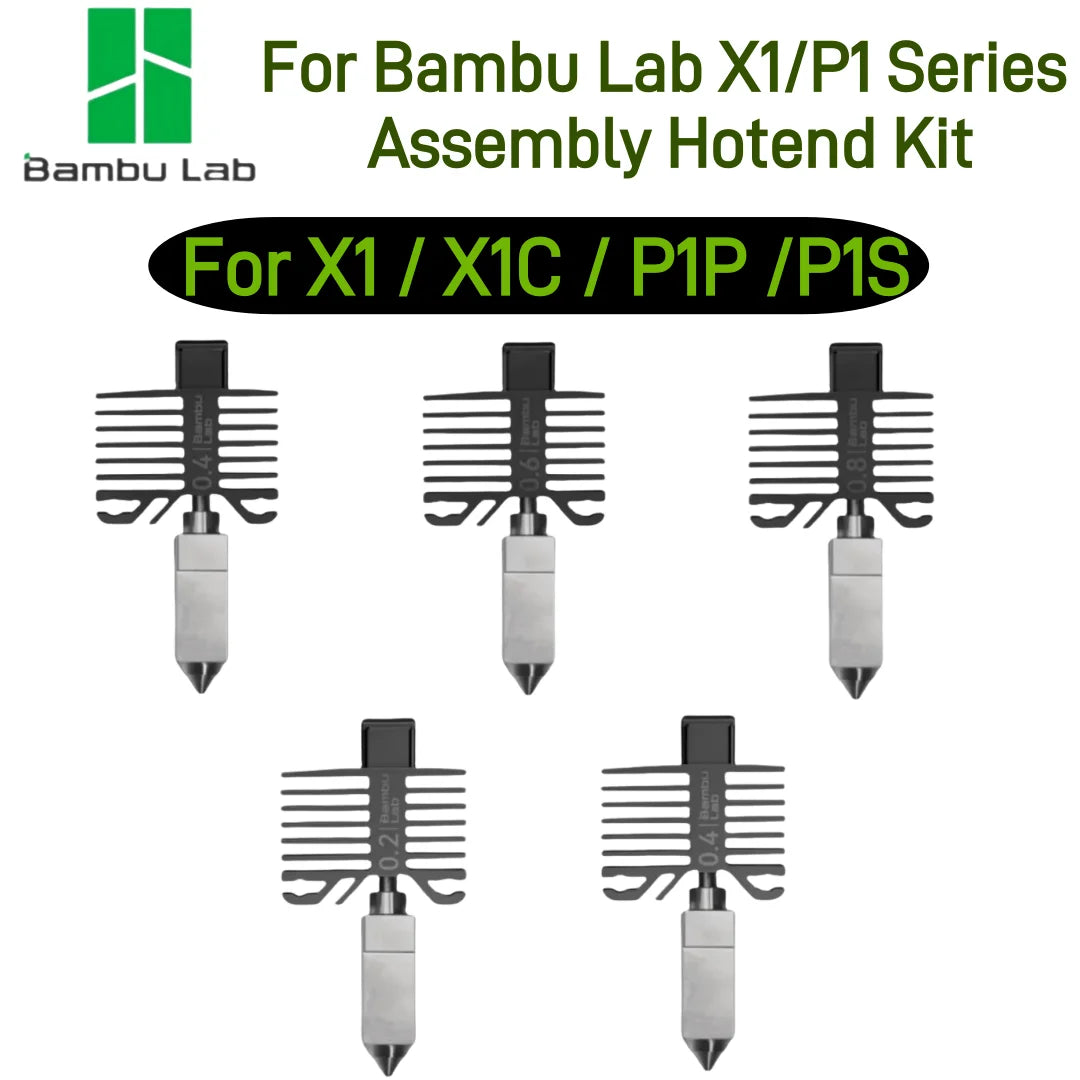 Bambu lab Original X1/P1 Series Hotend Kit Hardened Steel Nozzle 0.2/0.4/0.6/0.8mm For Bambu lab X1C P1P P1S 3D Printer Parts