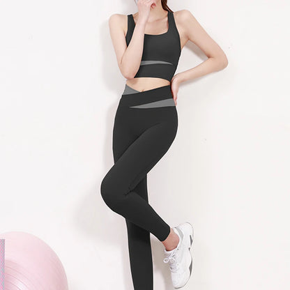 High Waist Yoga Set Lady Gym Suit Sport Set Shockproof Sport Bra Crop Top Patchwork Tracksuit Women Fitness Outfit Training Wear