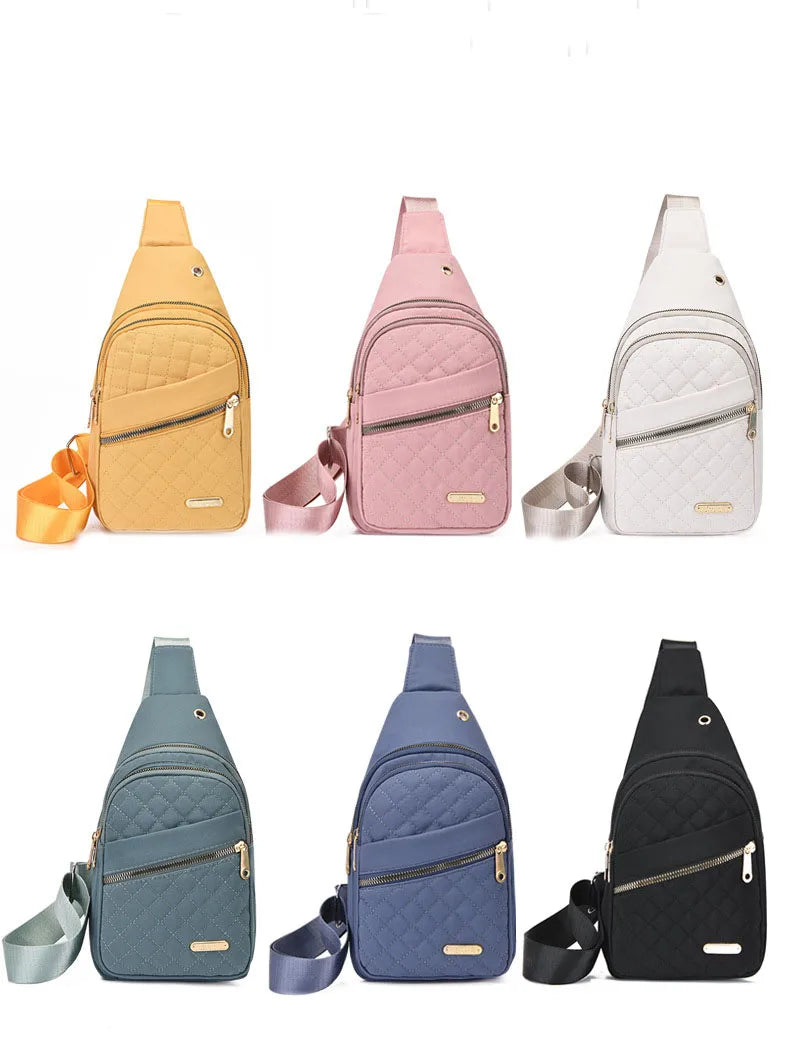 Women Pink Chest Bag 2024 Ladies Waterproof White Chest Backpack Shoulder Bag Oxford Cloth Crossbody Bag Cycling Sports Backpack