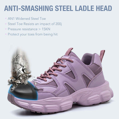 New women's lightweight breathable anti-smashing anti-skid protective steel toe work women's work shoes mesh safety shoes