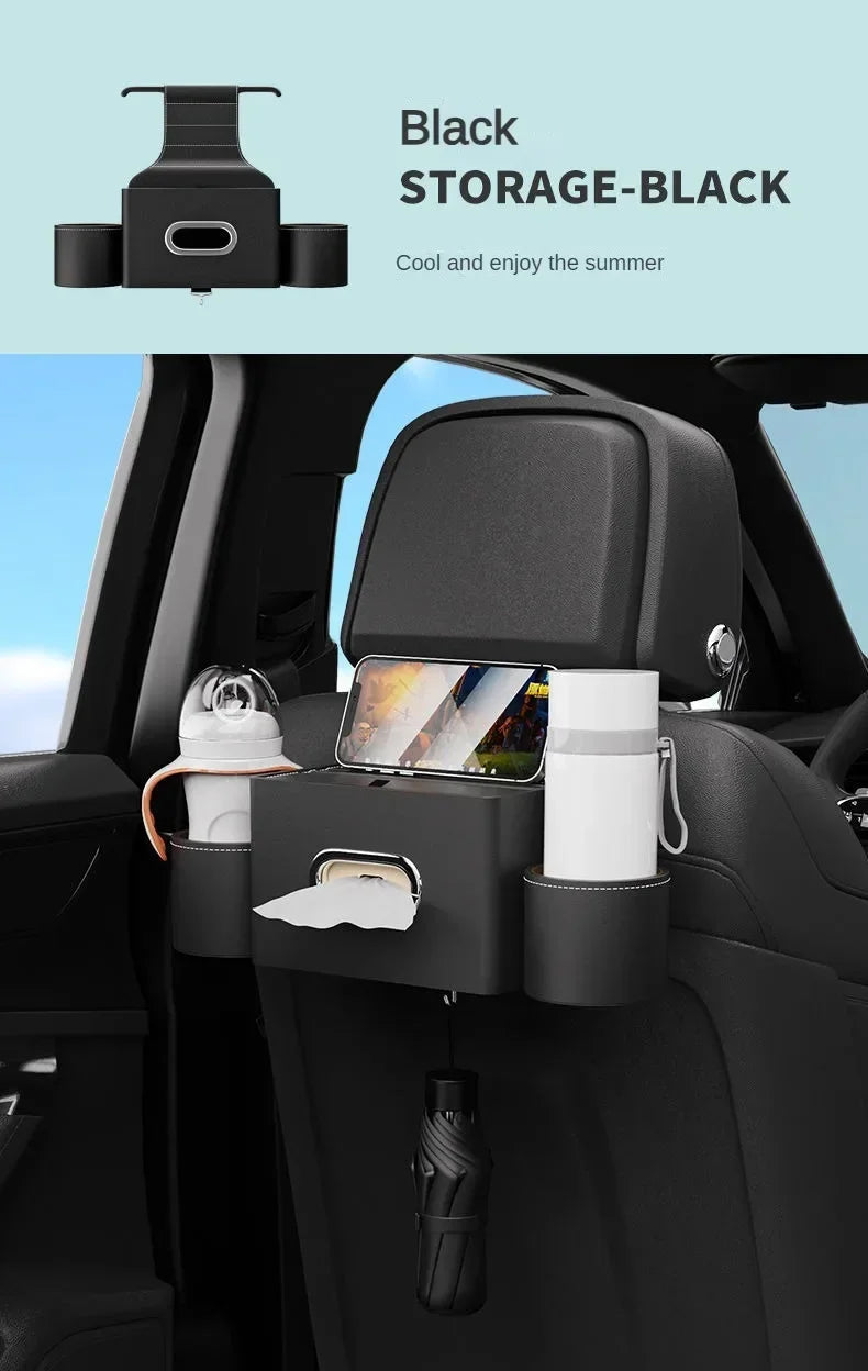 For Tesla Model 3 Y Leather Car Seatback Multi-Functional Storage Box Car Seat Back Organizer Rack Car Seat Rear Tissue Box