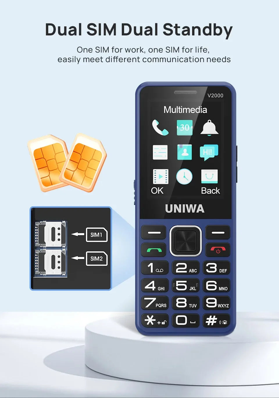 UNIWA V2000 Global 4G Network 2.4 Inch IPS Display SOS Button Elderly Cell Phone With 1700mAh Battery Support one click dialing