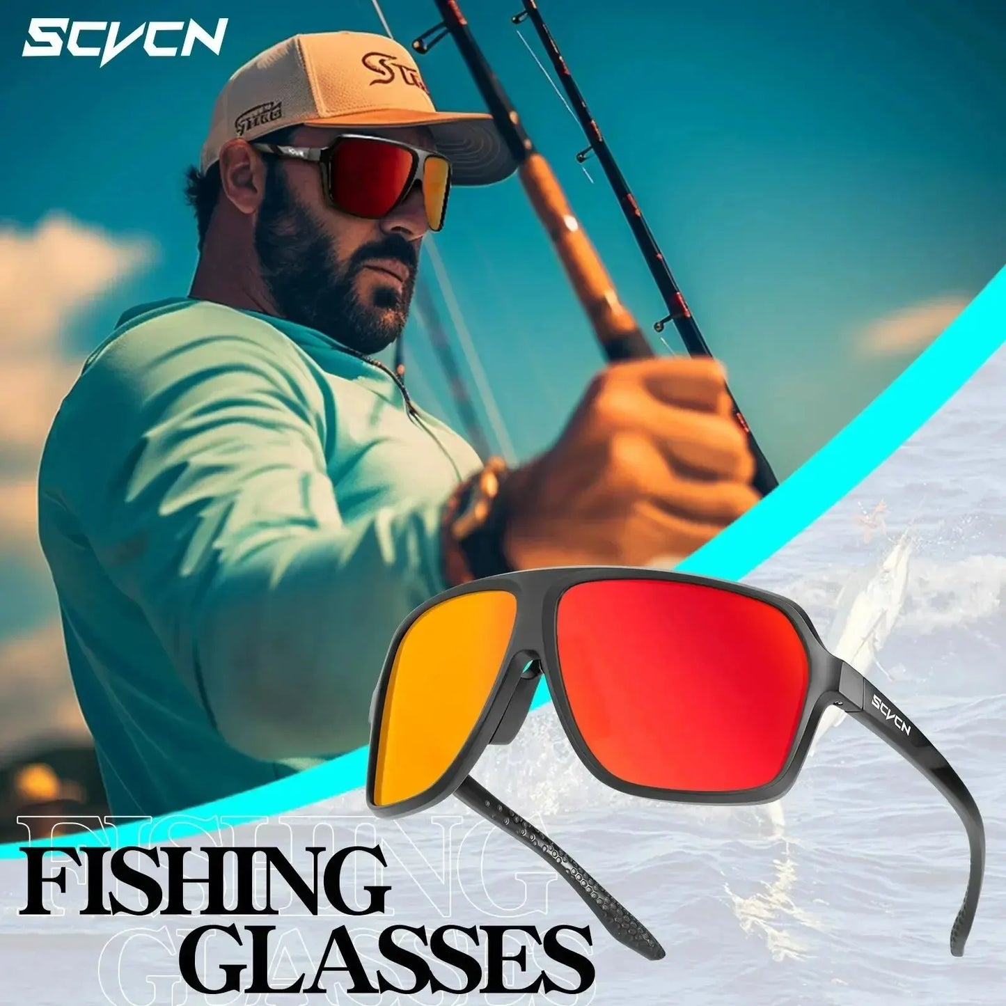 Scvcn Fishing Sunglasses Square Polarized UV400 Fishing Glasses For Men Women Driving Golf Running Cycling Glasses Eyewear