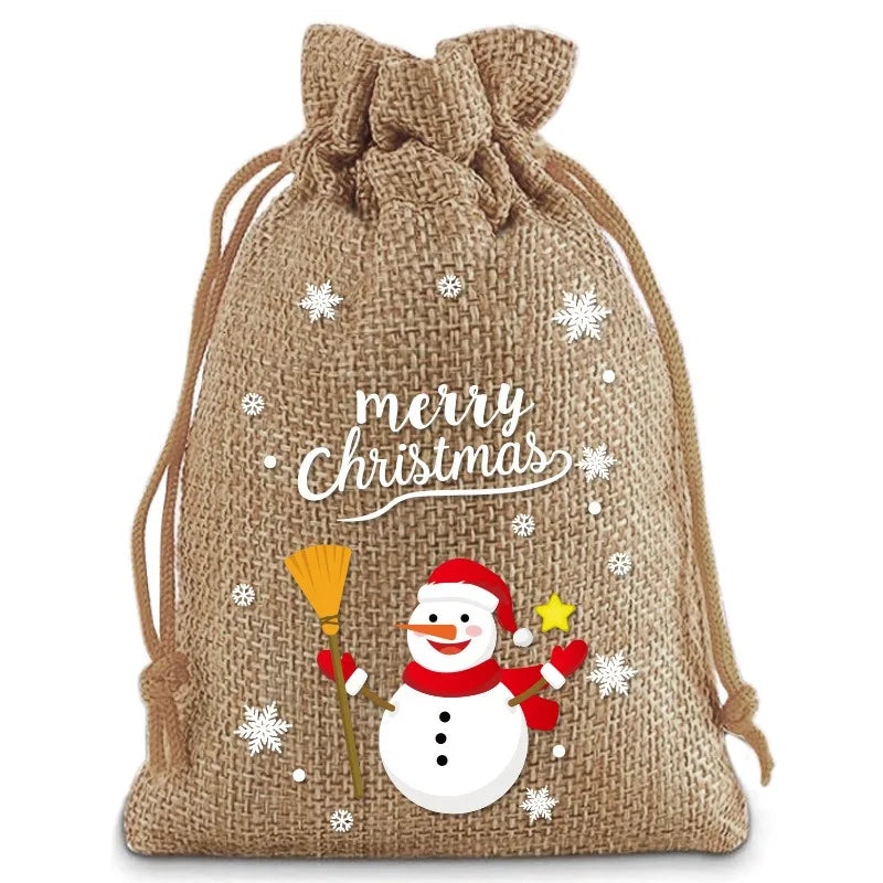 Linen Cotton Drawstring Bags Merry Christmas Decoration 2024 Christmas Navidad Natal New Year 2025 Packing Gift Candy Bag