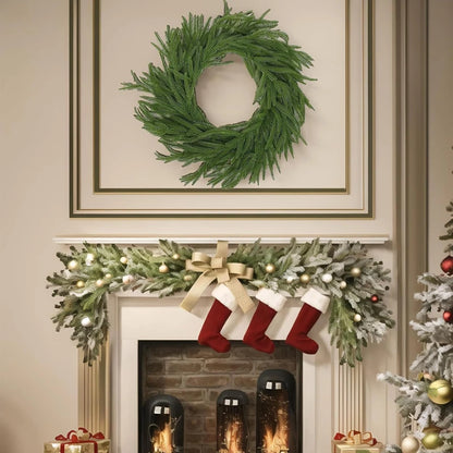 Christmas Norfolk Pine Dense Garland Artificial Greenery Real Touch Garland for Holiday Mantle Fireplace Table Home Outdoo Decor