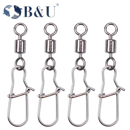 B&U 50PCS Snap Swivels Pike Fishhook Lure Fishing Accessories Connector Pin Bearing Rolling Swivel Stainless Steel Tackle