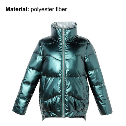 Glossy Winter Down Cotton Padded Jacket For Women Thick Bright Black Short Shiny Jacket Yellow Red Cotton Parkas Outwear