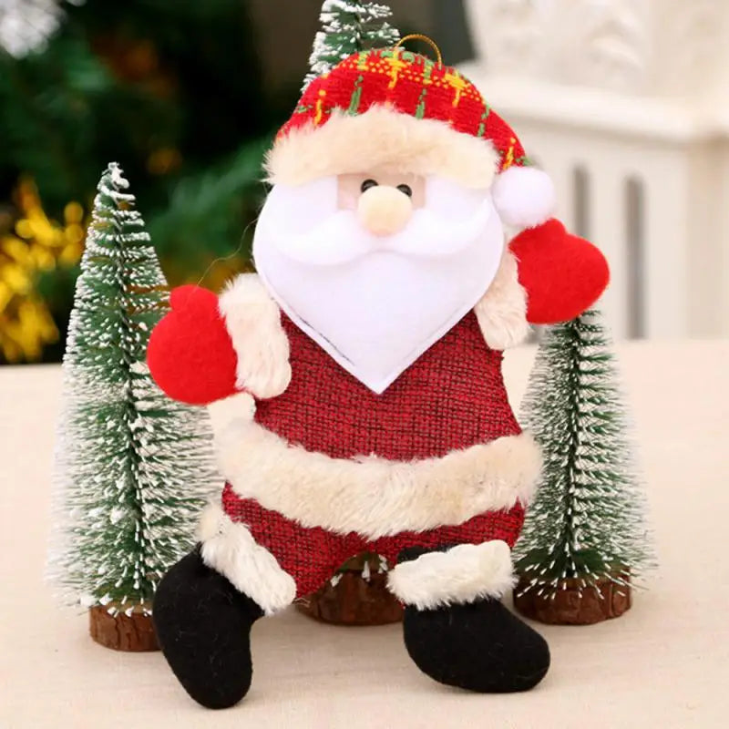 4PCS Christmas Tree Accessories Christmas Small Doll Dancing Old Man Snowman Deer Bear Fabric Puppet Small Hanging Gifts