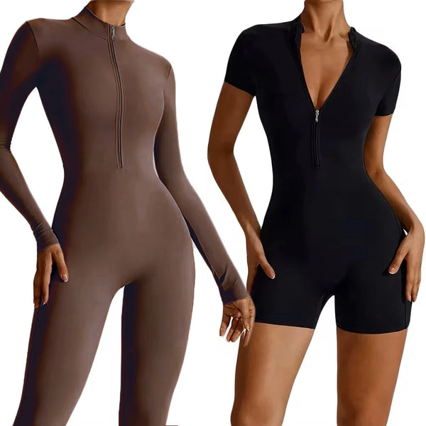 Tuta sportiva estiva con cerniera, tuta da allenamento da donna, abbigliamento da palestra, tute da corsa, tuta da palestra, abbigliamento sportivo corto, set da yoga