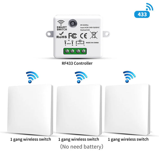 Smart  Rebound Type 433Mhz Light Switch House Improvement Self-Power Remote Controller Push Button Wall Switch Set