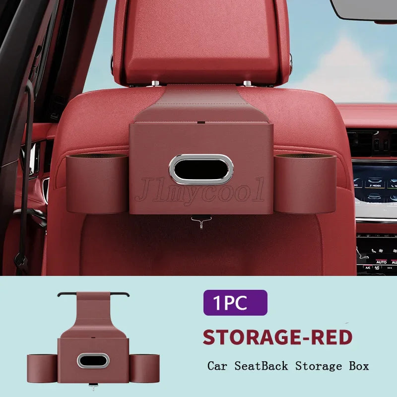 For Tesla Model 3 Y Leather Car Seatback Multi-Functional Storage Box Car Seat Back Organizer Rack Car Seat Rear Tissue Box