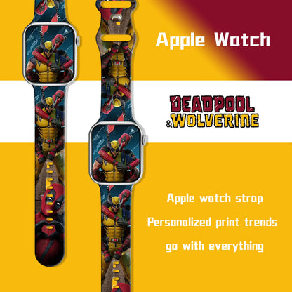 Disney Wolverine Deadpool Silicone Strap for Apple Watch 9 8 7 SE 6 Printed Band Replaceable Bracelet for iWatch 45mm 44mm 42mm