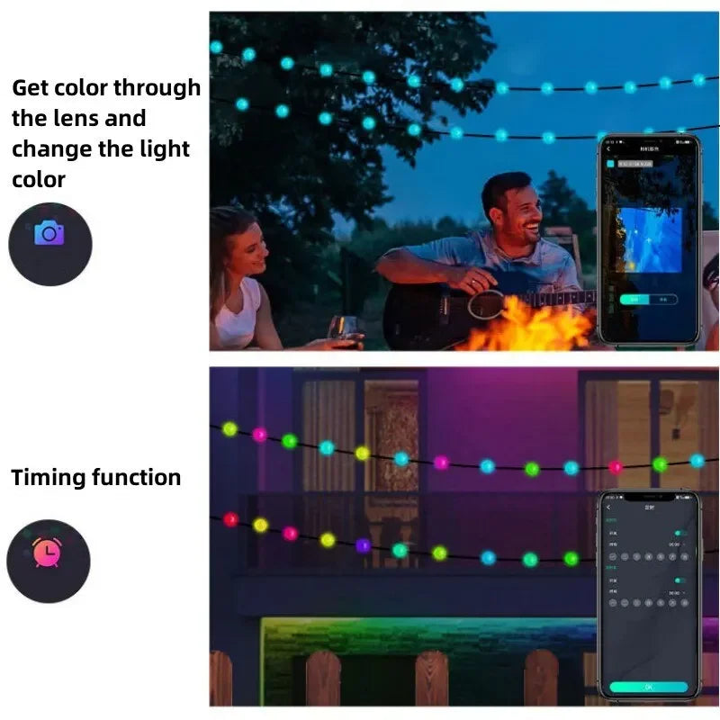 10M RGB LED Fairy Lights Globe Ball String Smart APP Bluetooth Control Addressable Garlands Outdoor Christmas Room Decoration