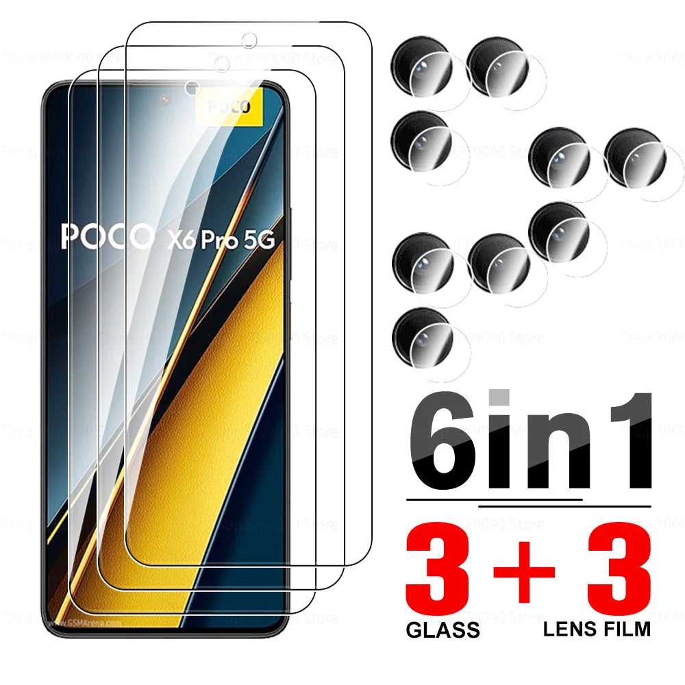 6in1 Protective Glass Case For Xiaomi Poco X6 Pro 5G Tempered Glass Poko Little X6