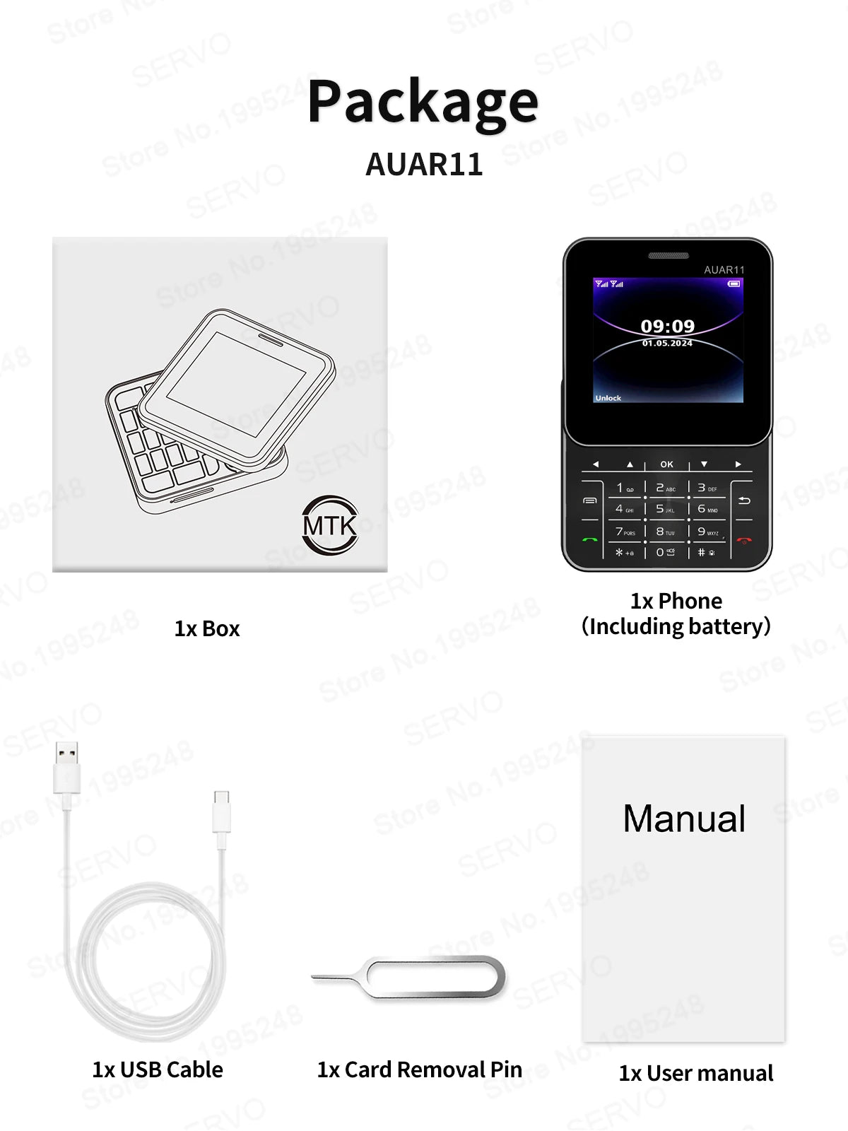 SERVO AUAR11 Side Sliding Mobile Phone Dual SIM Cards Torch MP4 Speed Dial Classic Buttons 2.4" Screen Small Rotating Push Phone