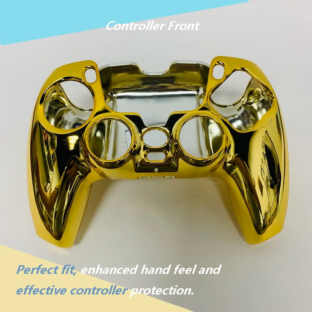 Controller Shell Chrome Golden Glossy Decorative Trim Cover Compatible For PS5, DIY Replacement ABS Case