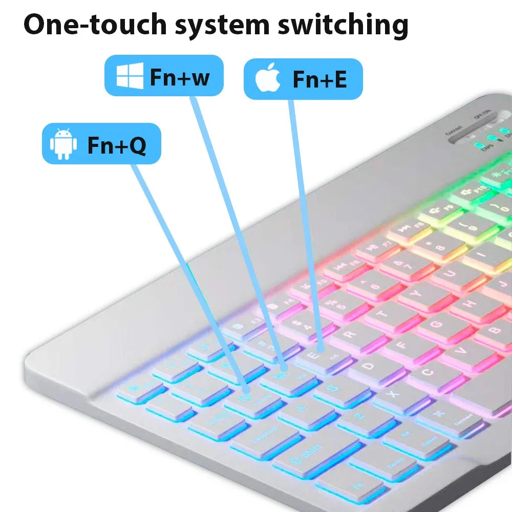 Bluetooth Keyboard for Tablet Android IOS Windows Wireless Mouse Keyboard Bluetooth-compatible Rainbow Backlit Keyboard for IPad