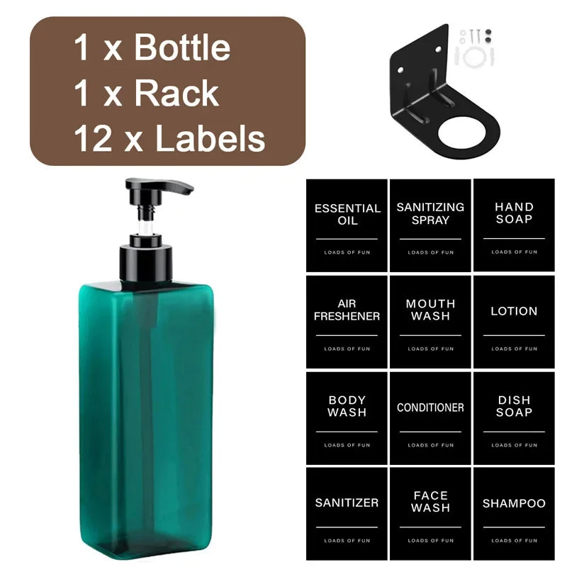 500ml Square Bottle With Label&amp;Rack Soap Dispenser Refillable Empty Shampoo Hand Sanitizer Conditioner Container for Bathroom