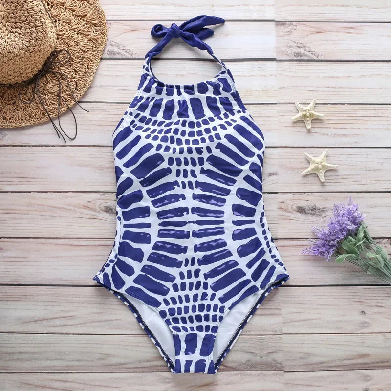 One Piece Bikini Set Women Sexy Bathing Suit Hanging Neck Lace-up Fashion Backless Beachwear Leopard print Swim Bodysuit 2024