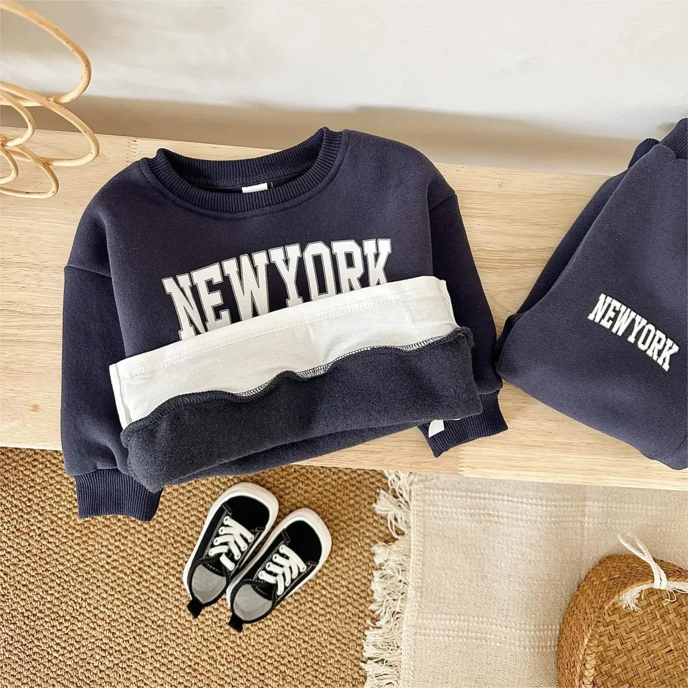 Baby Clothing Set Boys Girls Hoodie 2PCS Set Print Letter Patterns Sports Suit Sweatshirt  Winter Outfit Thickened Clothing