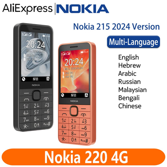 Original Nokia 220 4G Feature Phone 2.8 Inch Bluetooth FM Radio 1450mAh Bettery Dual SIM Push-button Mobile Phone Type-C Port