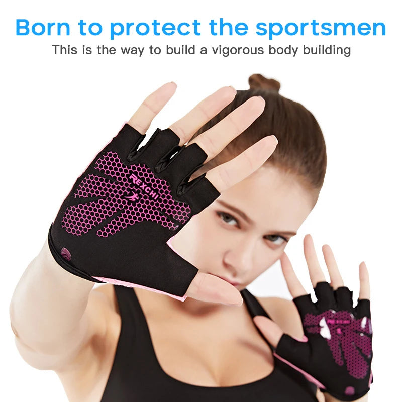 Weightlifting Gym Training Gloves Men Women Fitness Bodybuilding Workout Hand Palm Protector Non-slip Half Finger Cycling Gloves