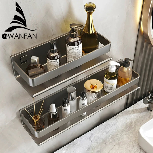 Mensola portaoggetti per accessori da bagno, organizer per doccia, grigio, da parete, in alluminio spaziale, porta shampoo per WC, ripiani da 30-50 cm.