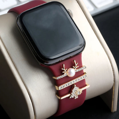 Metal Charms Decorative Ring For Apple Watch Band Shinny Diamond Ornament For iwatch Bracelet  Smart Watch Silicone Strap Charms