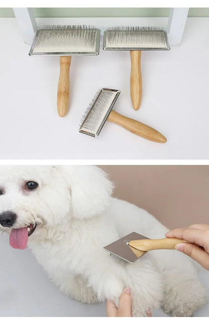 Dog Comb Solid Wood Dog Brush Pet Hair Remover Massage Cat Brush Pet Grooming Stainless Steel Combs for Cats Hair Knot Opening