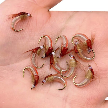 6/12Pcs Spinner Sequin Scud Nymph Scud Lure Fly for Trout Fishing Artificial Insect Bait Simulated Scud Worm Fishing Lure