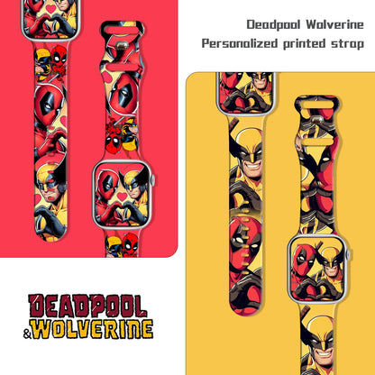 Disney Wolverine Deadpool Silicone Strap for Apple Watch 9 8 7 SE 6 Printed Band Replaceable Bracelet for iWatch 45mm 44mm 42mm