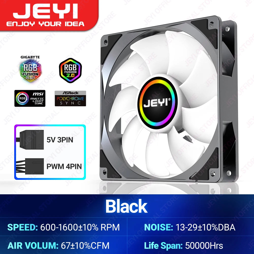 JEYI 120mm PC ARGB Cooling Fan AURA SYNC RGB Computer Fans Ultra Silent Heatsink Ventilador with 4PIN PWM and 5V 3PIN ARGB Port