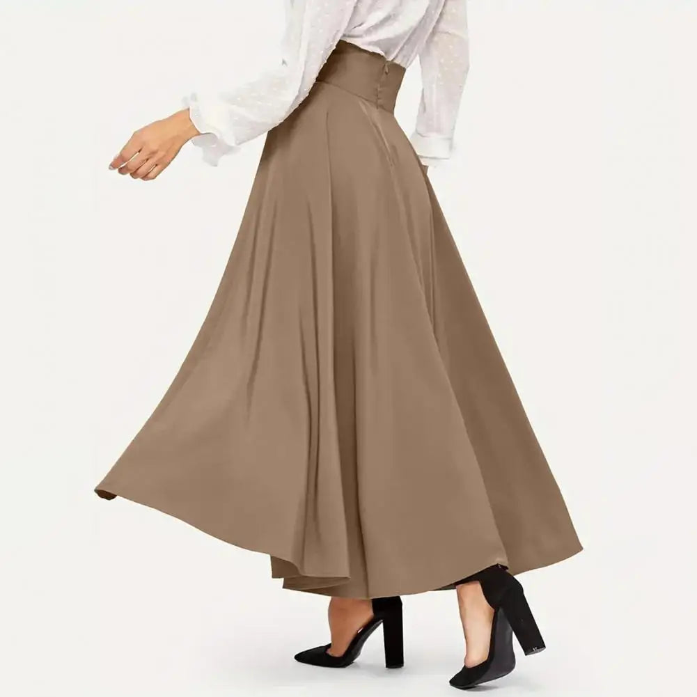 Women Skirt Elegant Lace-up Maxi Skirt with High Waist A-line Silhouette Solid Color Pleated Ankle Length for Women for Spring