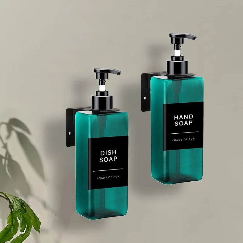 500ml Square Soap Dispenser Bottle With Rack Refillable Shampoo Container Holder Wall Mount Hanger Bathroom Kitchen Accessories