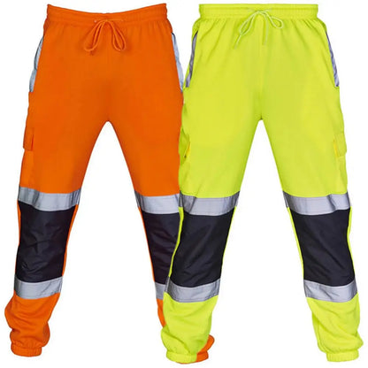 Mens Work Uniform Bottoms Safety Sweat Pants Striped Reflective Pants Loose Mens Jogging Trousers Joggers Patchwork Workwear