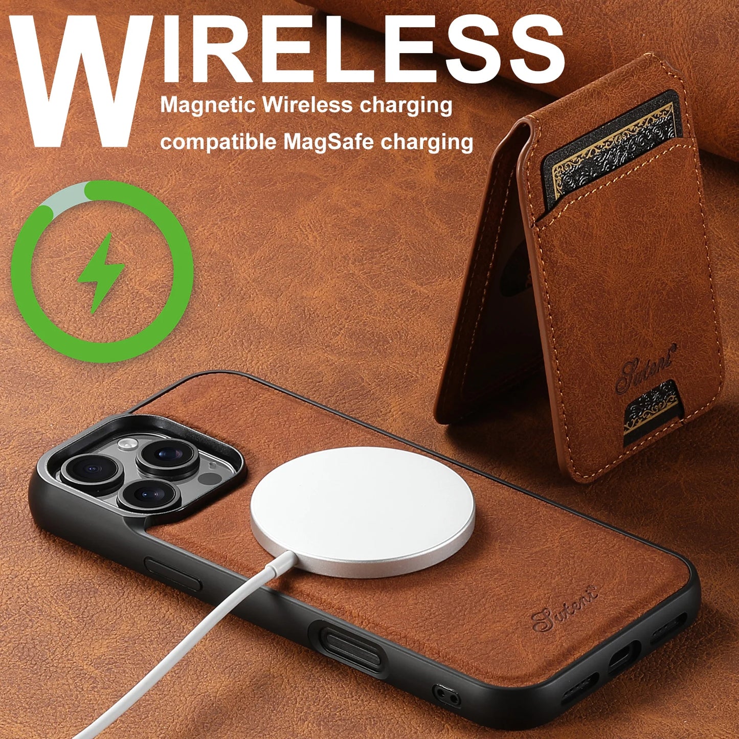 Leather Magnetic 2-in-1 Card Holder Wallet Phone Case Compatible with MagSafe Wireless Charging for iPhone 16ProMax 15Plus 14 13