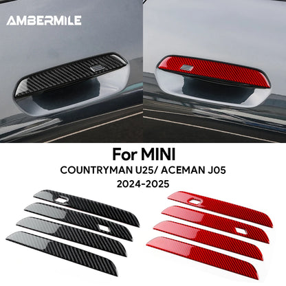 AMBERMILE for Mini Countryman U25 J05 Aceman 2024 2025 Car Door Handle Sticker Exterior Trim Cover Sticker Soft Carbon Fiber