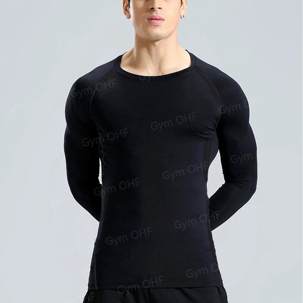 Men Gym Fitness Workout Tights Sport Jersey Athletic Running Shirt Compression Long Sleeve T Shirt Men Elastic Training T-shirt