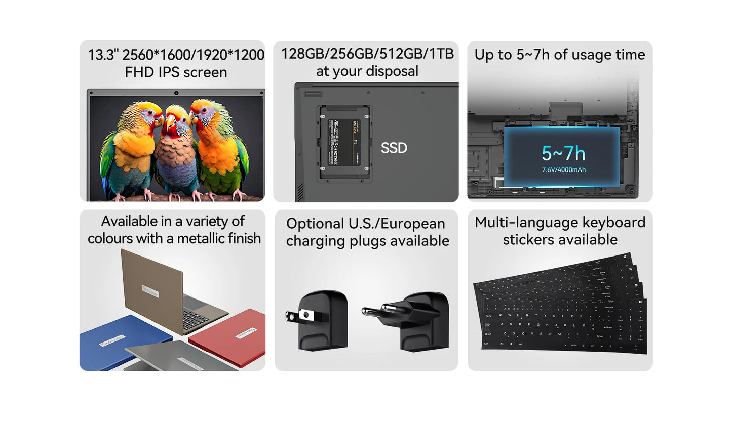 1-Adreamer LeoBook 13 Laptop 13.3-inch Intel Celeron N4020 8GB RAM 1T SSD Windows 10 Computer Office School Notebook PC