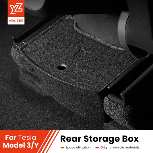 YZ For Tesla Model Y Rear Center Console Organizer Tray Flocking For Tesla ModelY Storage Box Car Case Accessories 