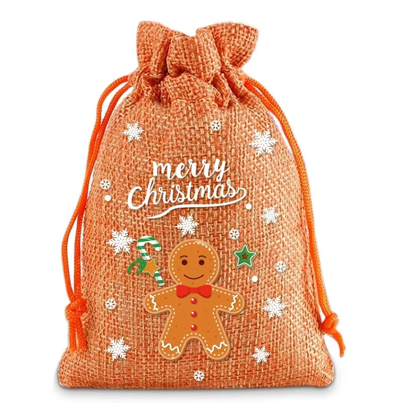 Linen Cotton Drawstring Bags Merry Christmas Decoration 2024 Christmas Navidad Natal New Year 2025 Packing Gift Candy Bag