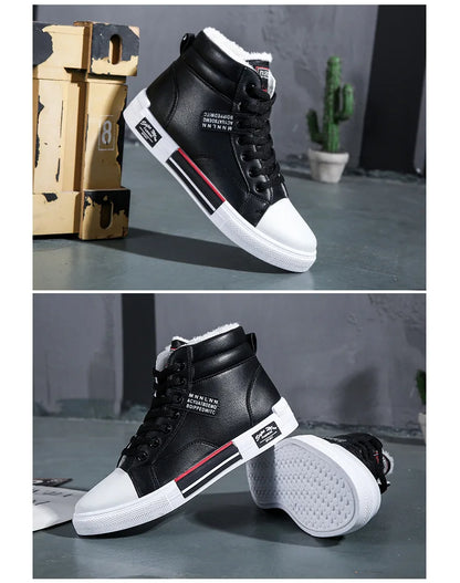 Fashion Leather Men's Canvas Shoes Autumn High-Top Casual Shoes for Men Non-Slip Male Sneakers 2024 New Winter Tenis Masculino